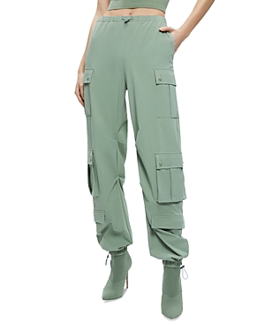 Shop Alice And Olivia Shara Mid Rise Parachute Pants In Sage