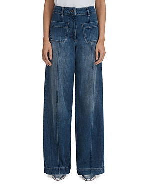Shop Reiss Kira High Rise Wide Leg Jeans In Mid Blue