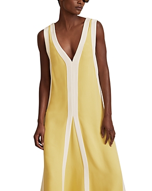 Reiss Rae Color Blocked Column Dress In Yellow/cream