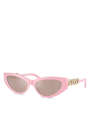 Shop Versace Bright Greca Cat Eye Sunglasses, 56mm In Pink/pink Mirrored Solid