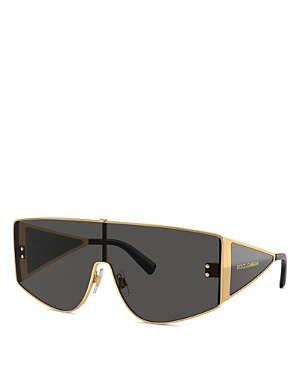 Shop Dolce & Gabbana Sharp Rectangular Shield Sunglasses, 144mm In Gold/gray Solid