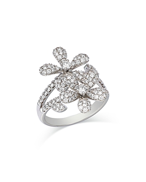 Diamond Pave Double Flower Ring in 14K White Gold, 1.45 ct. t.w.