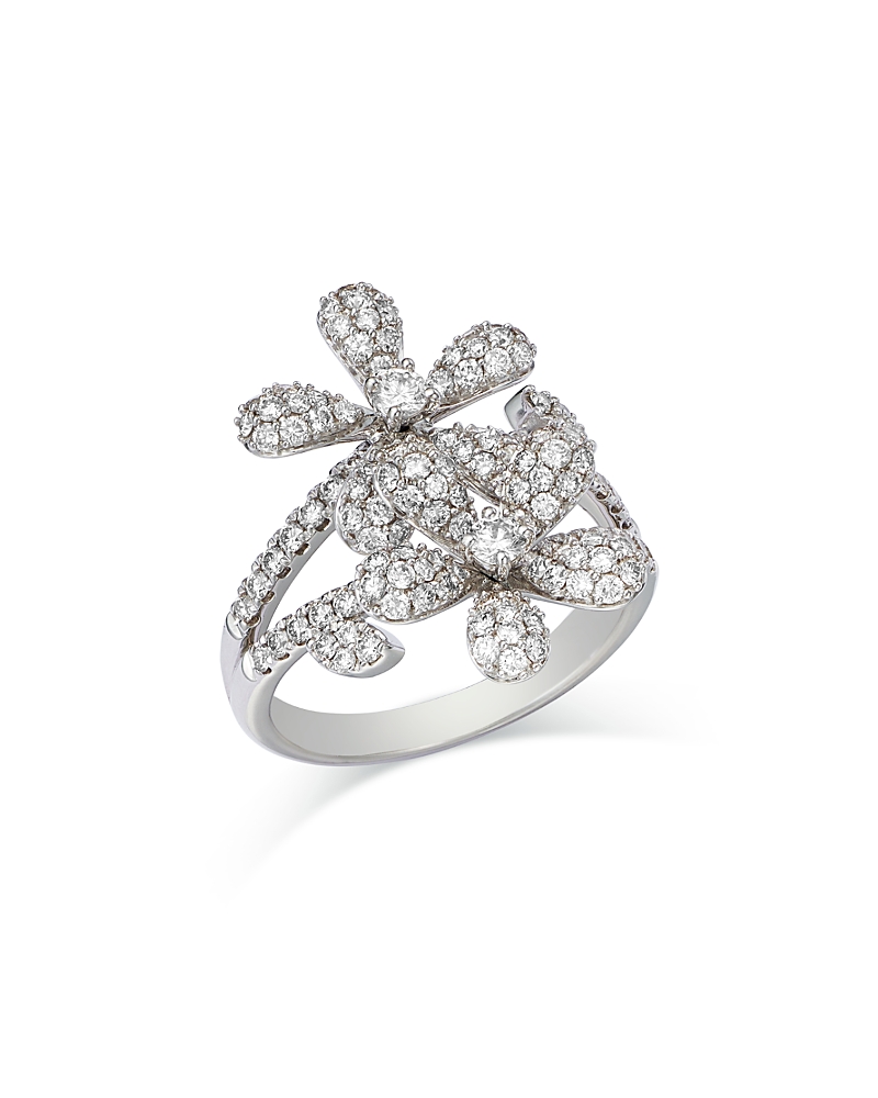 Bloomingdale's Fine Collection Diamond Pave Double Flower Ring in 14K White Gold, 1.45 tcw
