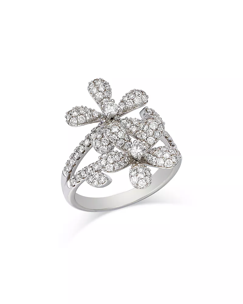 Bloomingdale's Fine Collection Diamond Pave Double Flower Ring in 14K White Gold, 1.45 tcw