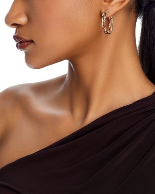 Diamond Scattered Double Hoop Earrings in 14K Yellow Gold, 1.0 tcw