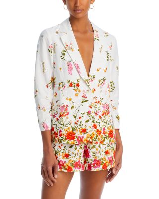 AQUA - Floral Print Ruched Sleeve Blazer - Exclusive