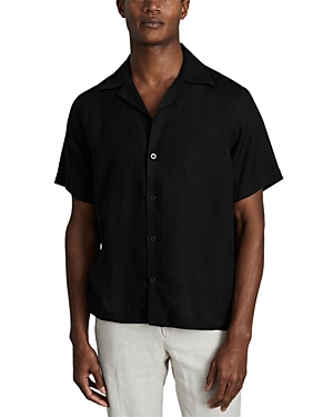 Shop Reiss Beldi Linen Short Sleeve Cuban Collar Shirt In Black