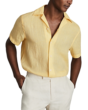 Shop Reiss Beldi Linen Short Sleeve Cuban Collar Shirt In Melon