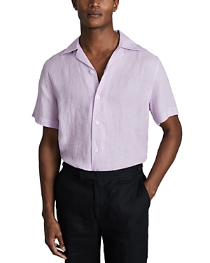 Shop Reiss Beldi Linen Short Sleeve Cuban Collar Shirt In Orchid