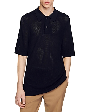 Shop Sandro Pablo Semi Sheer Polo Shirt In Black