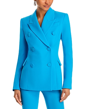 Shop Sergio Hudson Wool Crepe Double Breasted Blazer In Turquoise