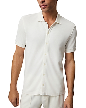 Shop Atm Anthony Thomas Melillo Pique Short Sleeve Button Front Shirt In Chalk