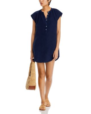 Linen Cap Sleeve Henley Mini Dress