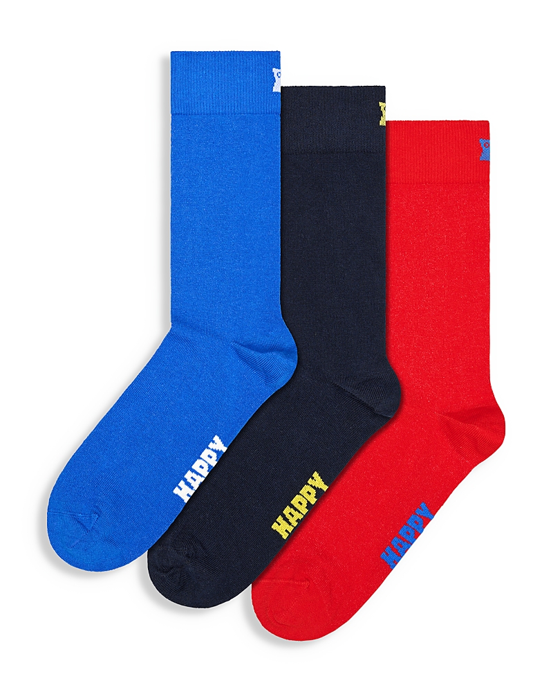 Happy Socks Solid Crew Socks, Pack Of 3 In Blue