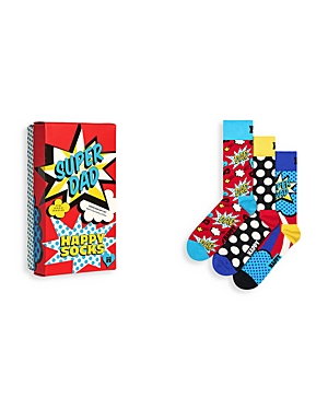Shop Happy Socks Super Dad Crew Socks Gift Set, Pack Of 3 In Medium Red