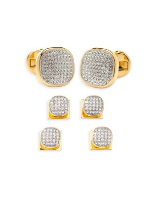 White Pav&eacute; Crystal Stud & Cufflink Set