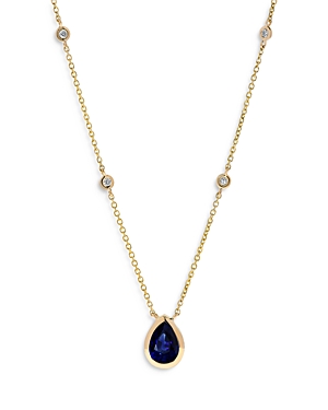 Bloomingdale's Blue Sapphire & Diamond Pendant Necklace 14K Yellow Gold, 16