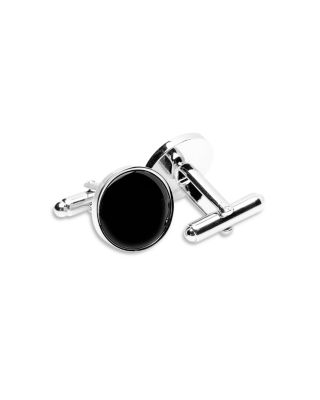 Silver-Tone Round Onyx Stud & Cufflink Set