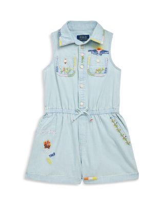 Ralph Lauren - Girls' Embroidered Chambray Romper - Little Kid