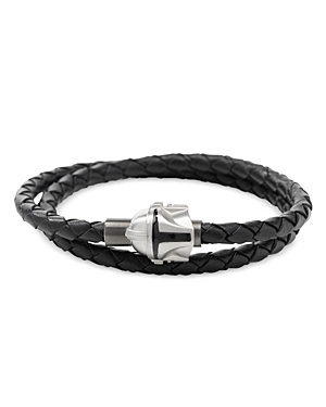 Cufflinks, Inc Men's Mandalorian Helmet Stainless Steel & Leather Wrap Bracelet In Silver