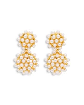 Kenneth Jay Lane - Cluster Imitation Pearl Clip On Drop Earrings, 2"L
