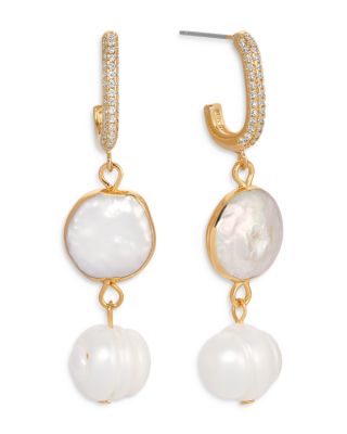 Cultured Freshwater Pearl & Cubic Zirconia Double Drop Earrings