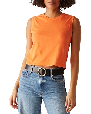 Shop Michael Stars Johnnie Cropped Cotton Tank Top In Heatwave