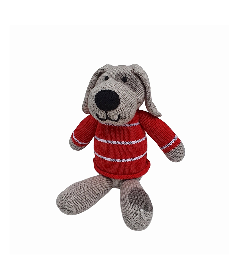 Melange Collection Knit Cotton Spotted Dog In Red Sweater - Ages 0+