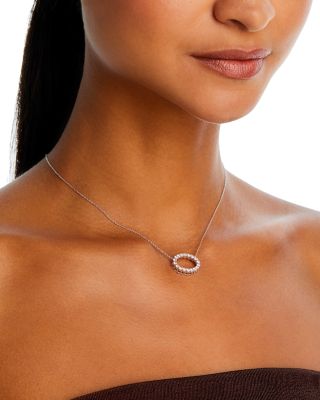 Diamond Open Oval Pendant Necklace in 14K White Gold, 18" 