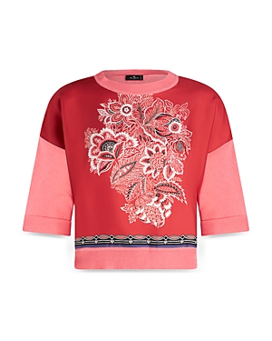 Shop Etro Floral Mixed Media Top In Print On Red