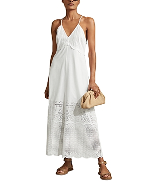 Reiss White Cotton Broderie Maxi Dress In White