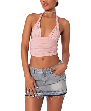 Edikted Lillie Knotted Halter Top In Pink