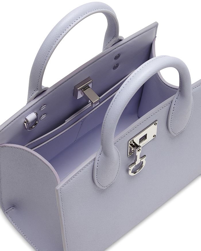 Shop Ferragamo Salvatore  Studio Box Mini Leather Top Handle Bag In New Lavender/silver
