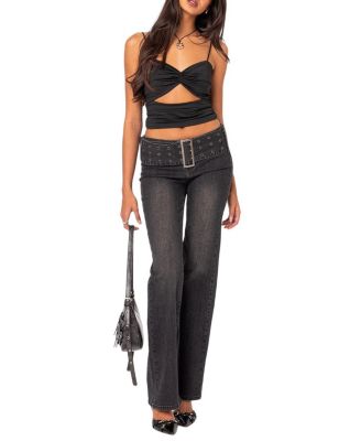 Twist Front Gathered Cut Out Tank Top