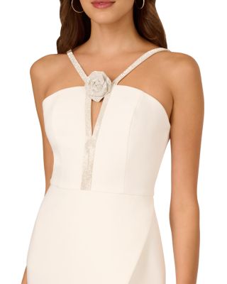 Embellished Twill Halter Midi Dress