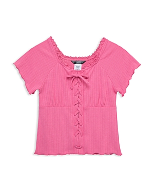 Shop Truce Girls' Mock Lace Up Knit Top - Big Kid In Pink