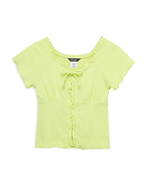 Shop Truce Girls' Mock Lace Up Knit Top - Big Kid In Lime