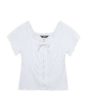Shop Truce Girls' Mock Lace Up Knit Top - Big Kid In White