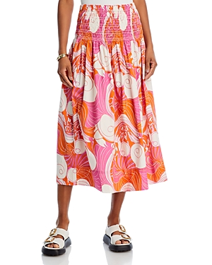 Shop Rhode Lilou Cotton Midi Skirt In Pink Deco