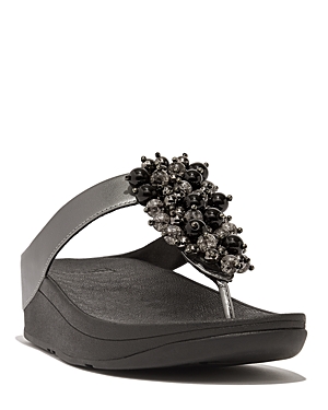 Shop Fitflop Women's Fino Embellished Wedge Thong Sandals In Peweter Black