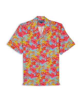 Charli Tahiti Flowers Print Linen Camp Shirt