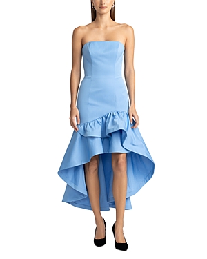 Zac Posen Drop Waist Gathered High/low Skirt Dress In Blue