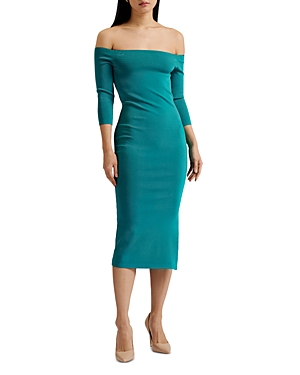 Ted Baker Ovvett Off The Shoulder Bodycon Dress In Green