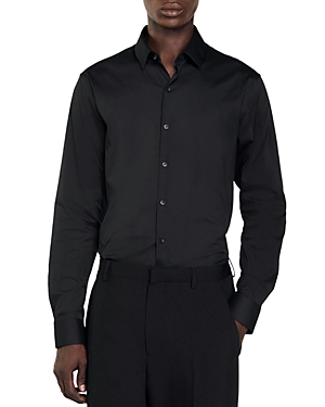 Shop Sandro Seamless Stretch Button Up Shirt In Black