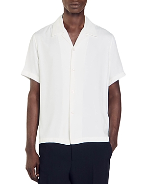 Shop Sandro Requin Short Sleeve Button Front Camp Shirt In White