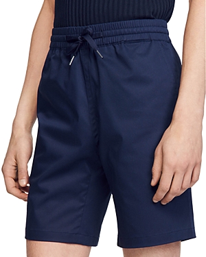 Shop Sandro New Gamma Cotton Blend Shorts In Dark Blue