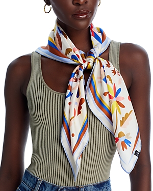 Shop Fraas Oversized Silk Scarf In Blue/ivory