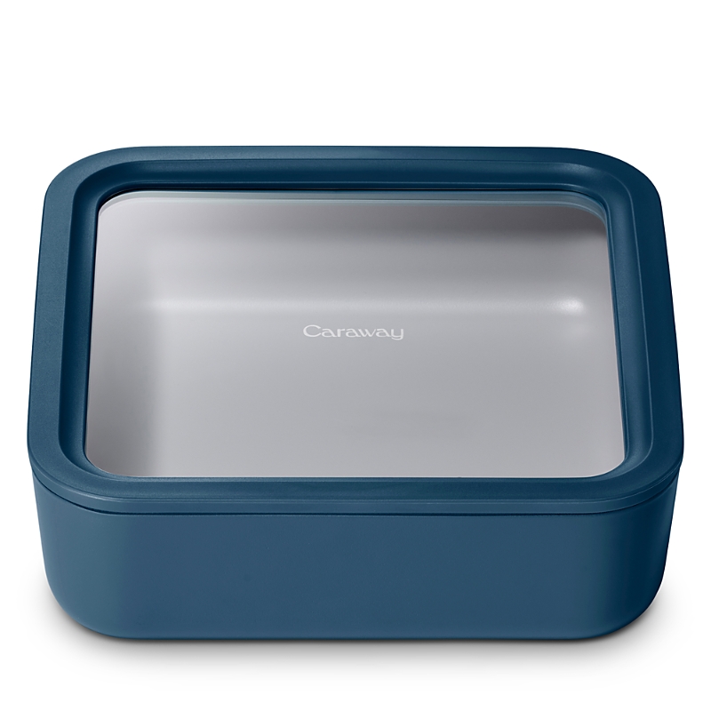 Caraway 10 Cup Nonstick Square Glass Food Container In Navy