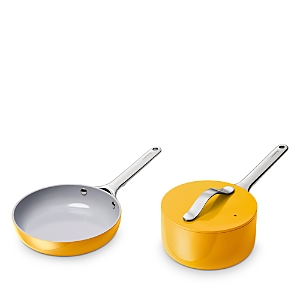 Shop Caraway Nonstick Ceramic Mini Fry Pan & Mini Sauce Pan Set In Bright Yellow