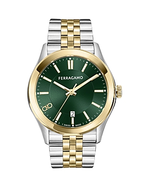 Shop Ferragamo Classic Watch, 42mm In Green/two-tone